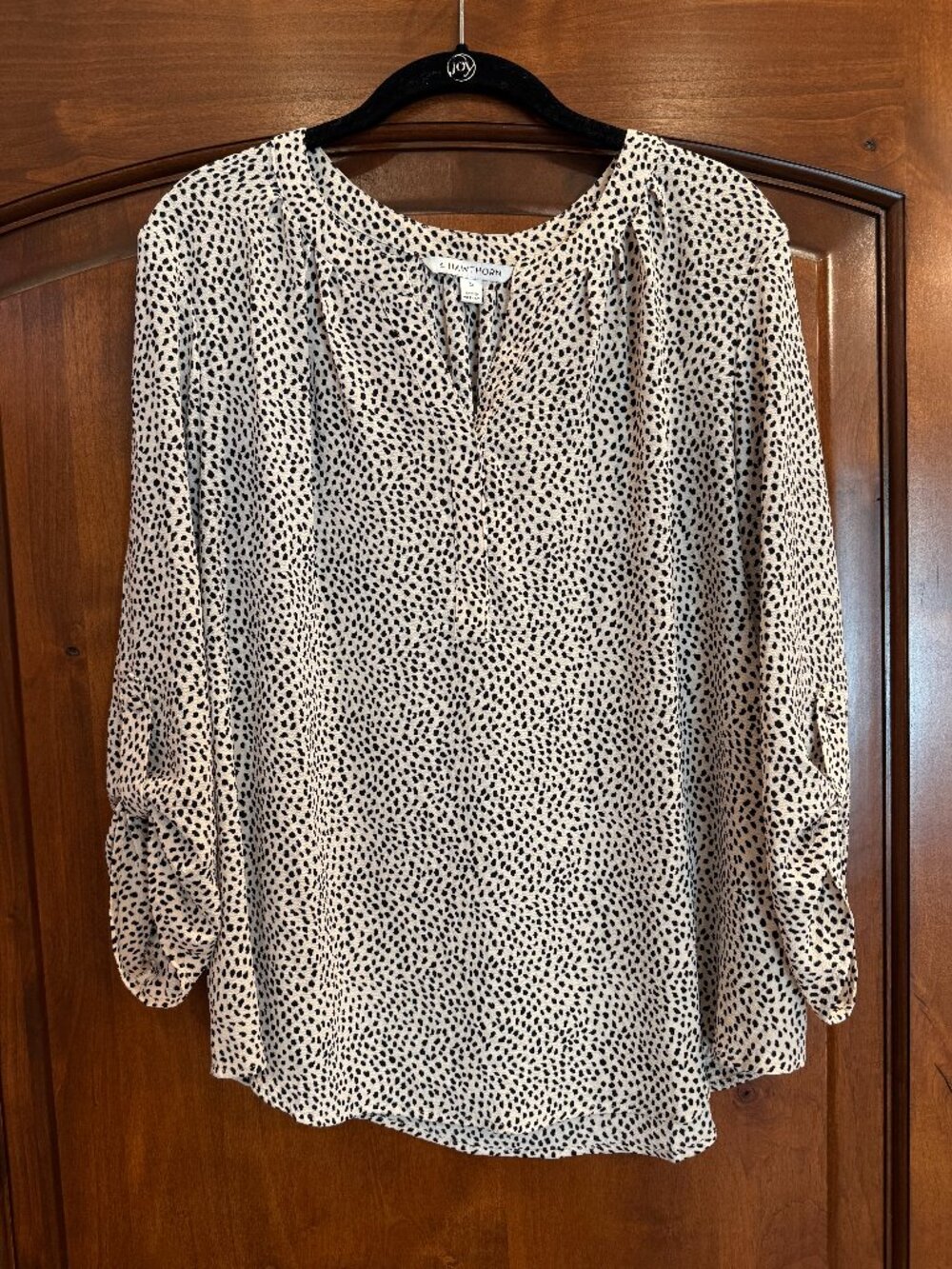 41 Hawthorn Morey Split Neck 3/4 Sleeve Blouse, Cream, Size XL